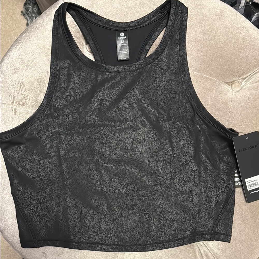 Black Embossed Print Racerback Tank Top, new, medium